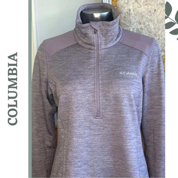 Columbia Fleece Hoodie 1/4 Zipper Front Shoulder Conteast Overlay Purple Small - Picture 3 of 7